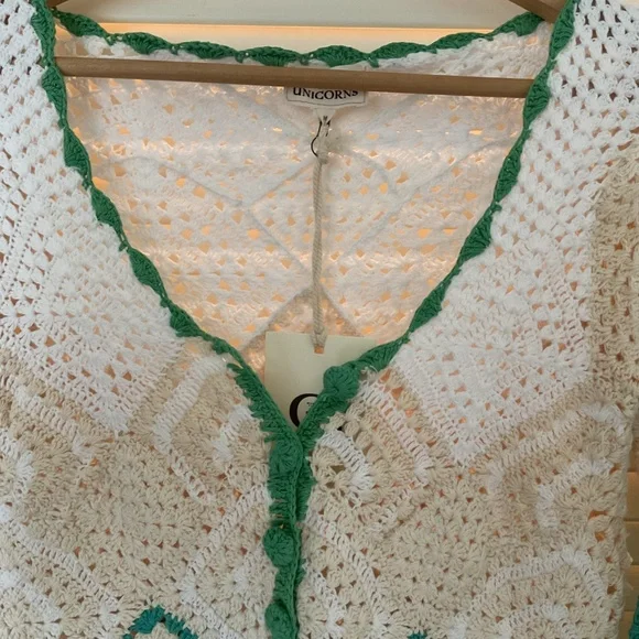 Chasing Unicorns California Crochet Mini Dress M Green NWT - Picture 5 of 10